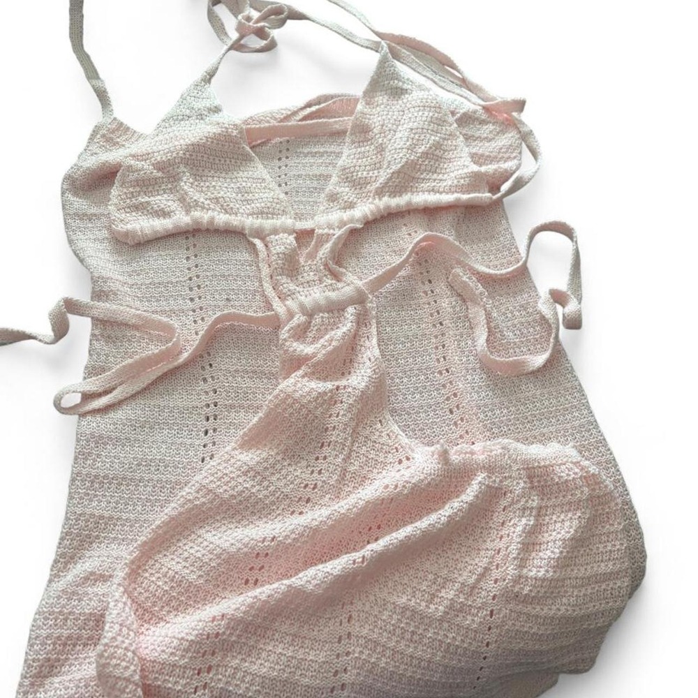 baby pink crochet maxi dress, Sz XL